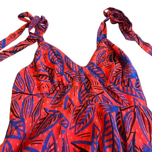 Alexis For Target Flowy Hem Leaf Print Dress Tie Shoulders Smocked Top Small - Picture 3 of 12